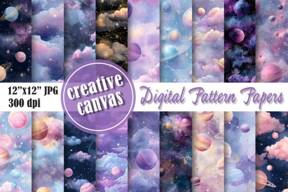 Download Dreamy Galaxy Planets Seamless Pattern - Seamless Collection