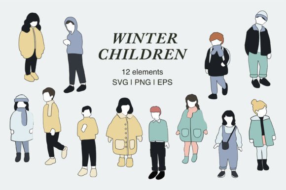 Download Winter Children Illustration ClipArt Set - Illustration Collection