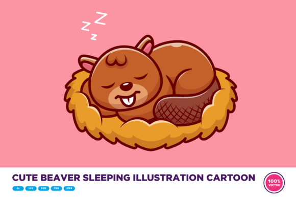 Download Cute Beaver Sleeping Illustration - Illustration Collection