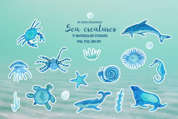 Download Sea Animals Watercolor Stickers - Stickers Collection