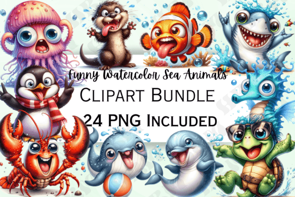 Download Cute Funny Watercolor Sea Animal Clipart - Sea animal clipart Collection