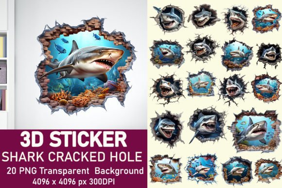 Download 3D Shark Cracked Hole Stickers - Stickers Collection