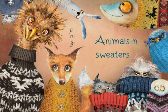 Download Illustrations of Animals in Sweaters - Illustration Collection