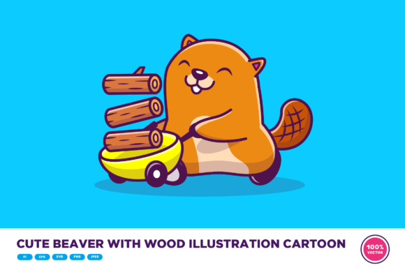 Download Cute Beaver with Wood Illustration - Illustration Collection
