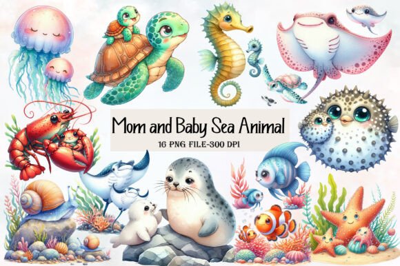 Download Mom and Baby Sea Animal Clipart - Sea animal clipart Collection