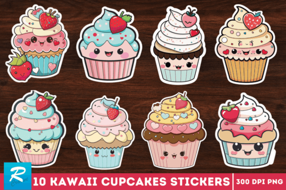 Download Kawaii Cupcakes Valentine Stickers Png - Premium Bundle